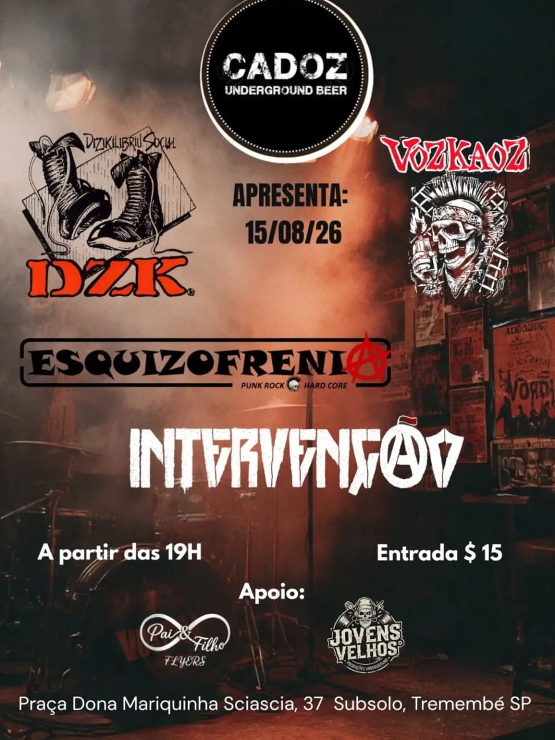 Flyer de DZK, Intervenção, Voz Kaoz e Esquizofrenia Punk/HC