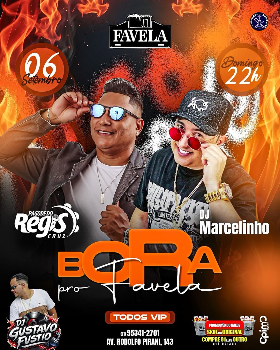 Flyer de Regis Cruz, DJ Marcelinho e DJ Gustavo