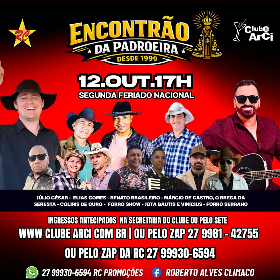 Flyer de Júlio César, Elias Gomes e mais 7 artistas