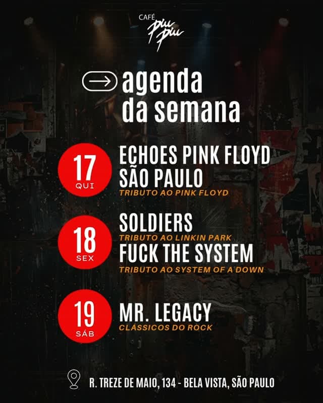 Flyer de Tributo ao Pink Floyd e mais 2 artistas