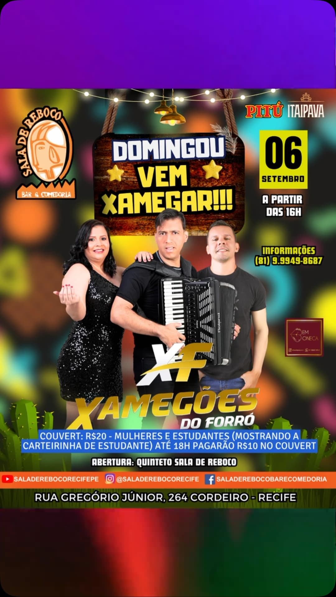 Flyer de Xamegões do Forró e Quinteto Sala de Reboco