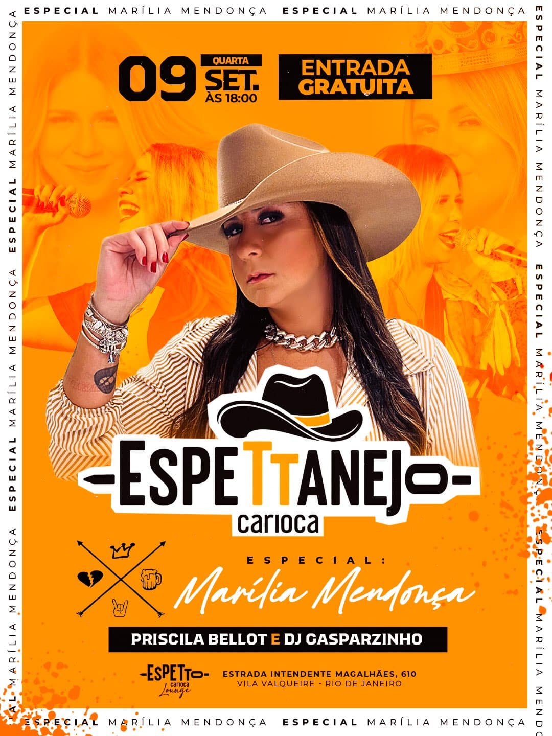 Flyer de Priscila Bellot e DJ Gasparzinho