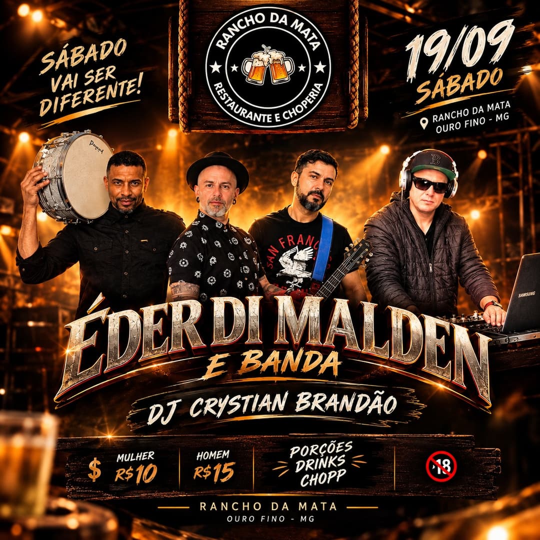 Flyer de ÉDER DI MALDEN E BANDA e DJ CRYSTIAN BRANDÃO