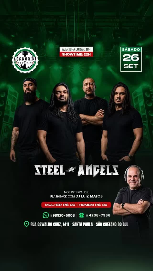 Flyer de Steel Angels e DJ LUIZ MATOS