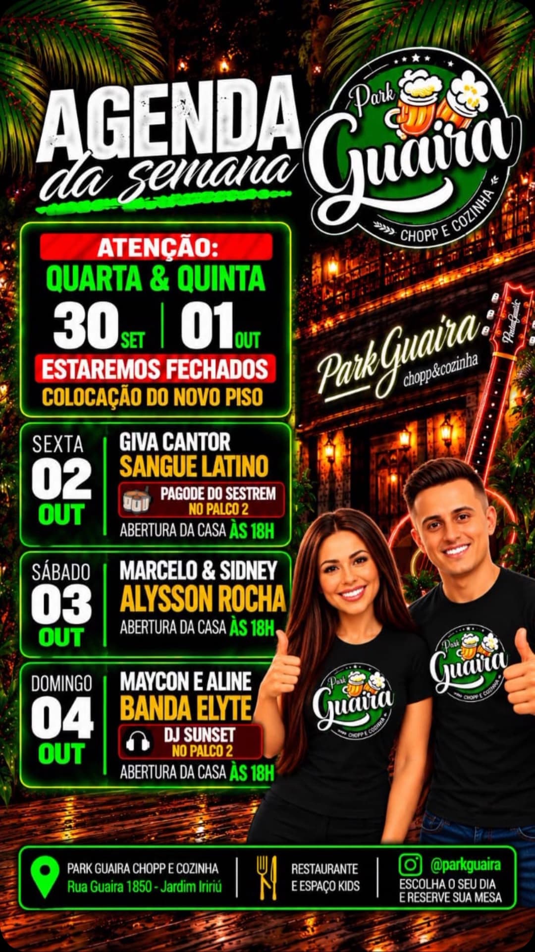 Flyer de Maycon e Aline, Banda Flyte e DJ Sunset no Palco 2
