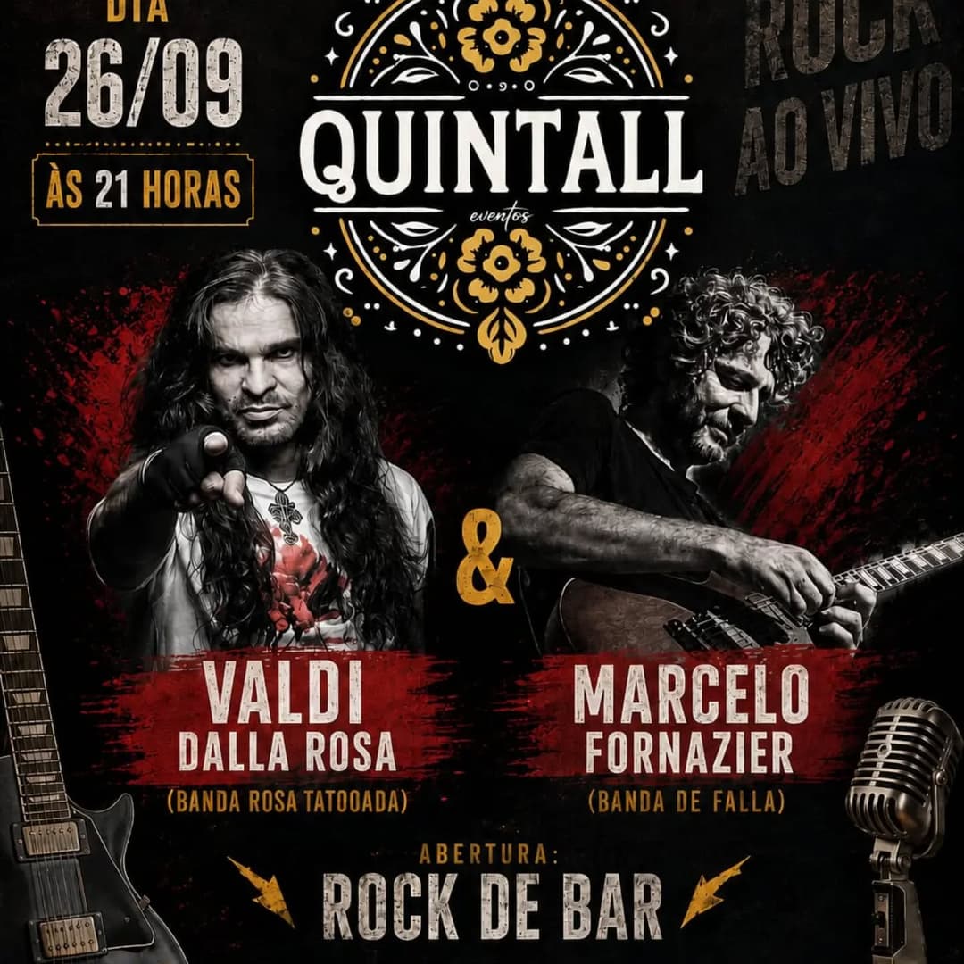 Flyer de Valdi Dalla Rosa, Marcelo Fornazier e Rock de Bar