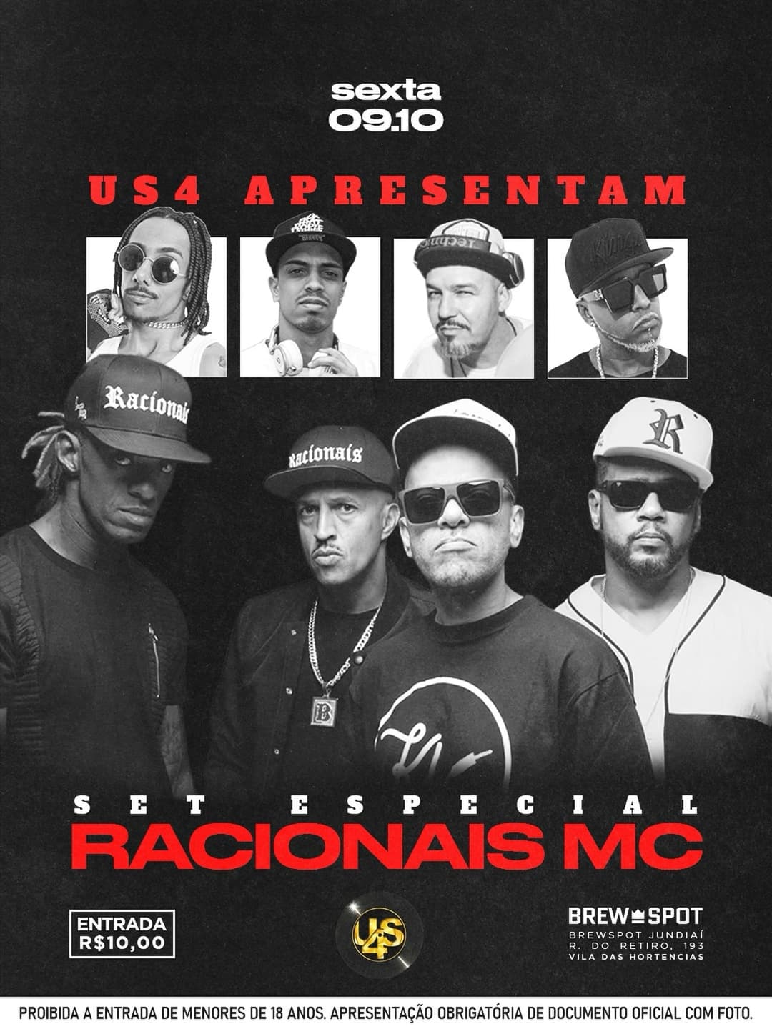 Flyer de US 4, Jr S Jay, Dj Piggy, DJ Guzz e DJ Joker