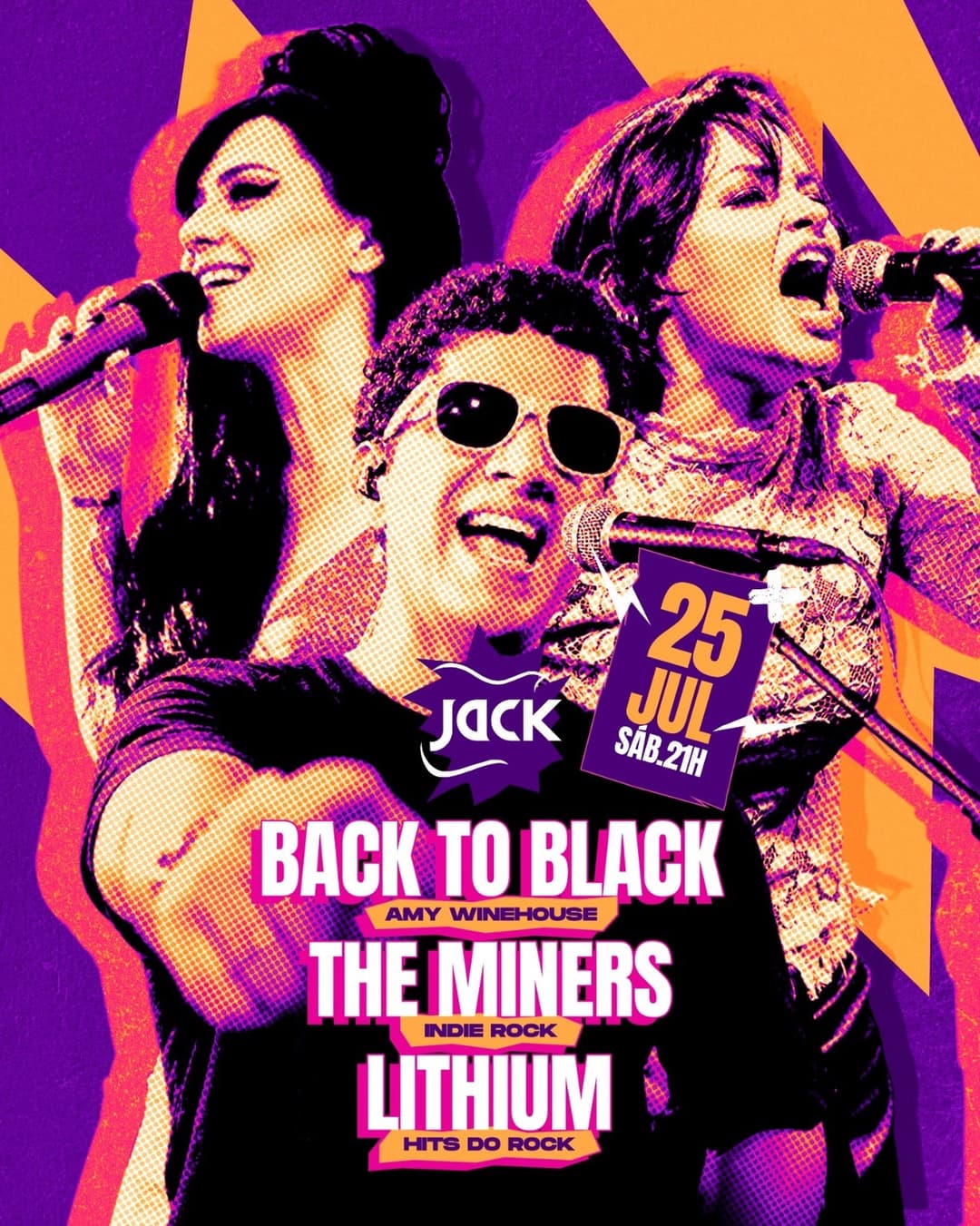 Flyer de Back to Black, The Miners e Banda Lithium