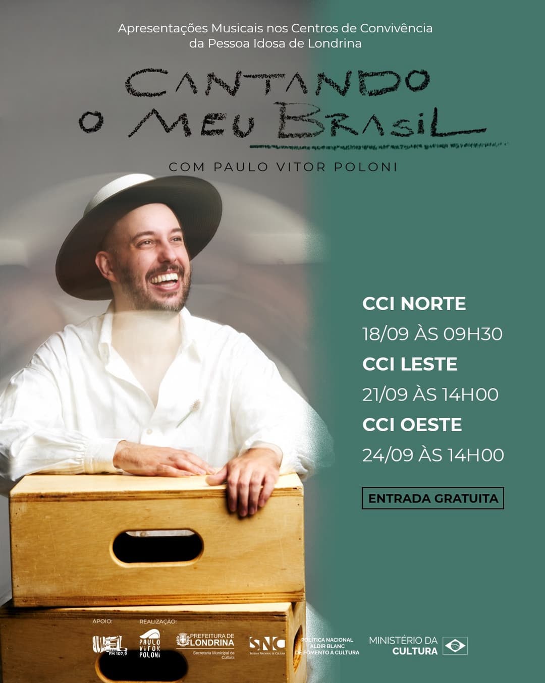 Flyer de Paulo Vitor Poloni e Cantando o meu Brasil