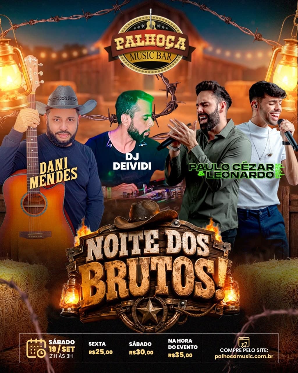 Flyer de Dani Mendes, DJ Deividi e Paulo Cesar e Leonardo