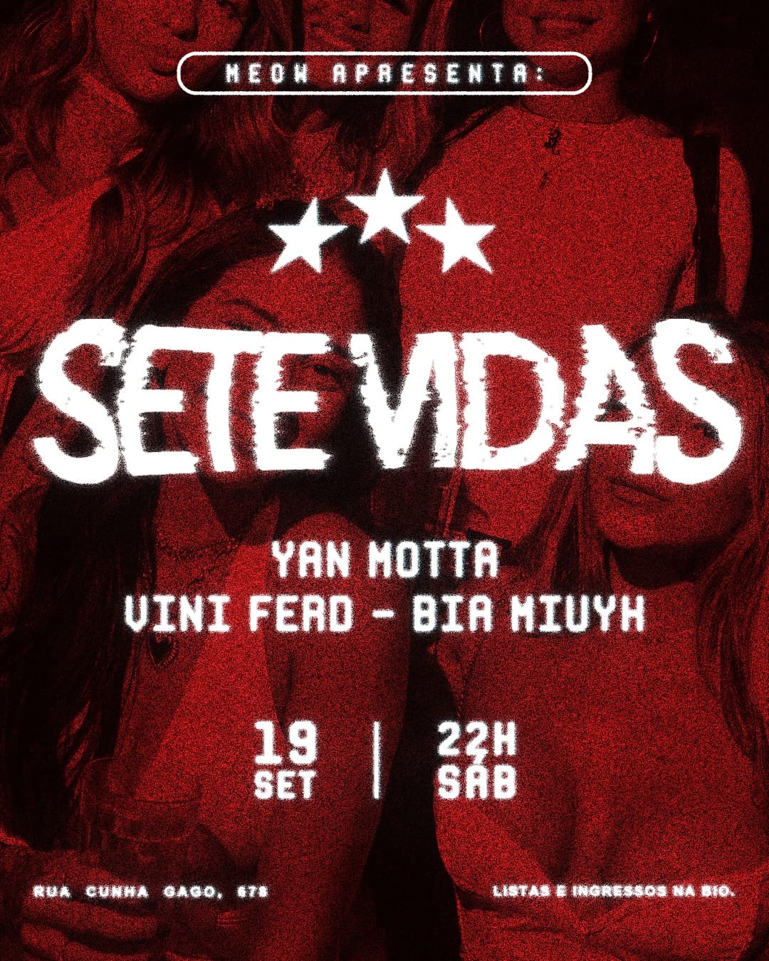 Flyer de Yan Motta, Bia Miuyk e Vini Ferd