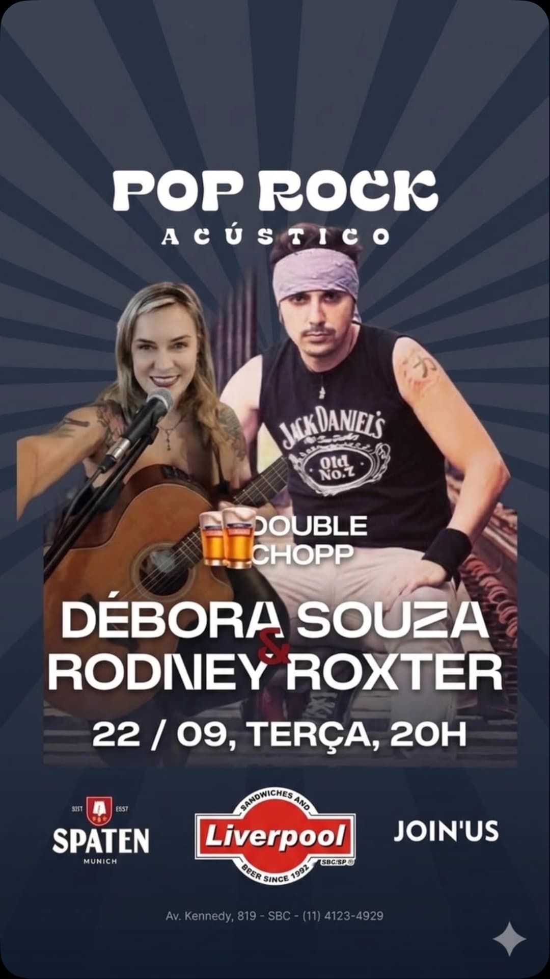 Flyer de Débora Souza Voz e Violão e Rody Drummer