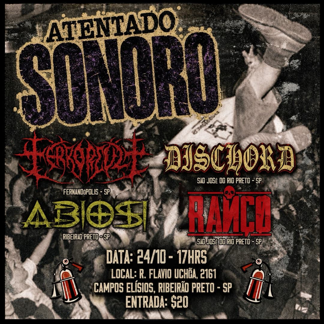 Flyer de Abiosi, Ranço, Terrorcult e Dischord