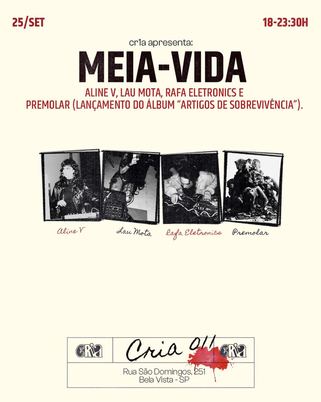 Flyer de Lau Mota, Premolar, Rafa Electronics e Aline V.
