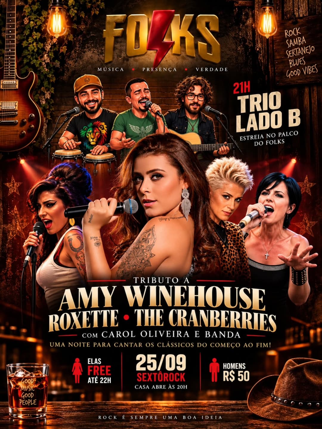 Flyer de Trio Lado B e Carol Oliveira & Banda