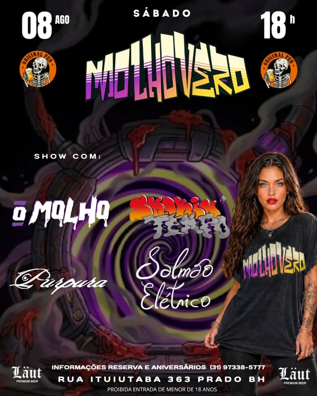 Flyer de O Molho, Salmão Elétrico, Púrpura e Smokin Tempo