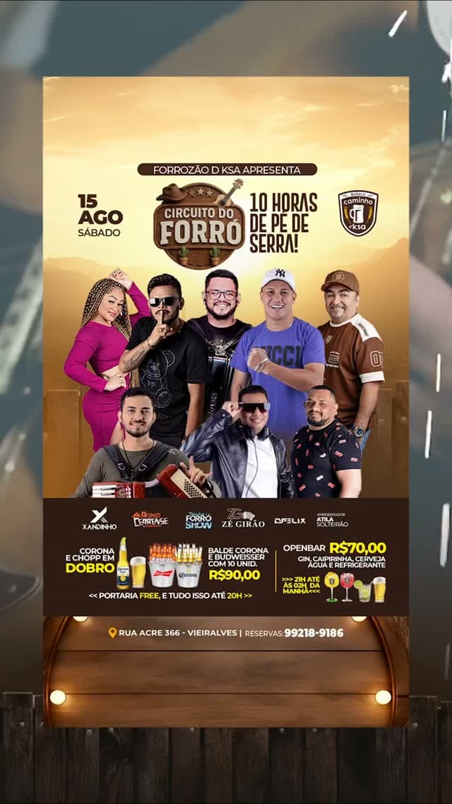 Flyer de Xandinho, Afonso Cearense, Toinho Forró Show e Zé Girão