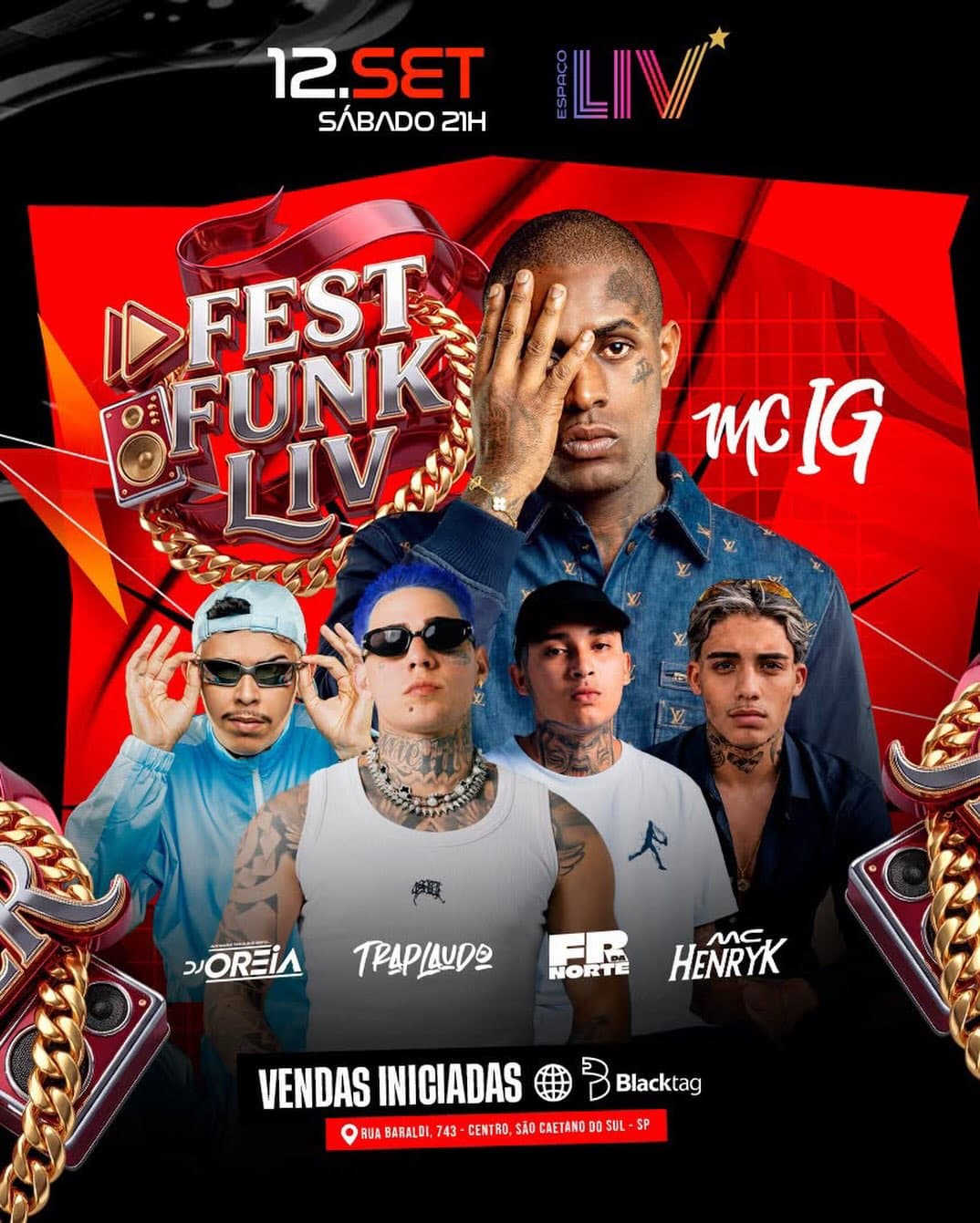 Flyer de MC IG, TrapLaudo, Dj Oreia, Fr da Norte e MC HENRYK