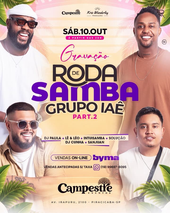 Flyer de Grupo Iaê, Lê e Léo, Cunha Leo e mais 4 artistas
