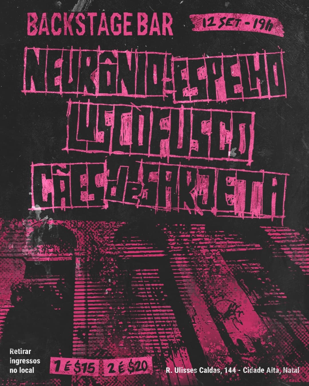 Flyer de Luscofusco Banda, Neurônio, Lusco e Cães
