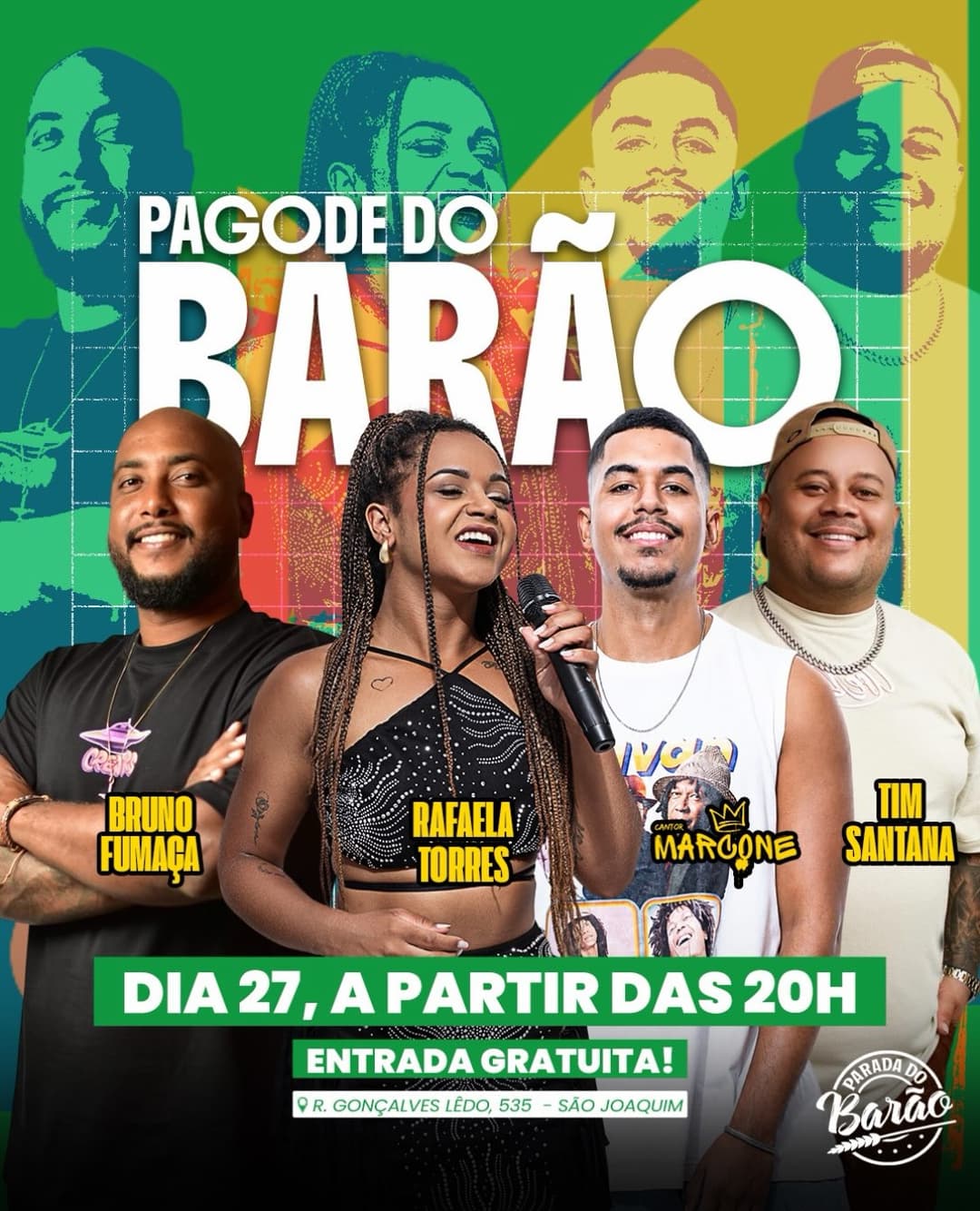 Flyer de Bruno Fumaça, Rafaela Torres, Margone e TIM SANTANA