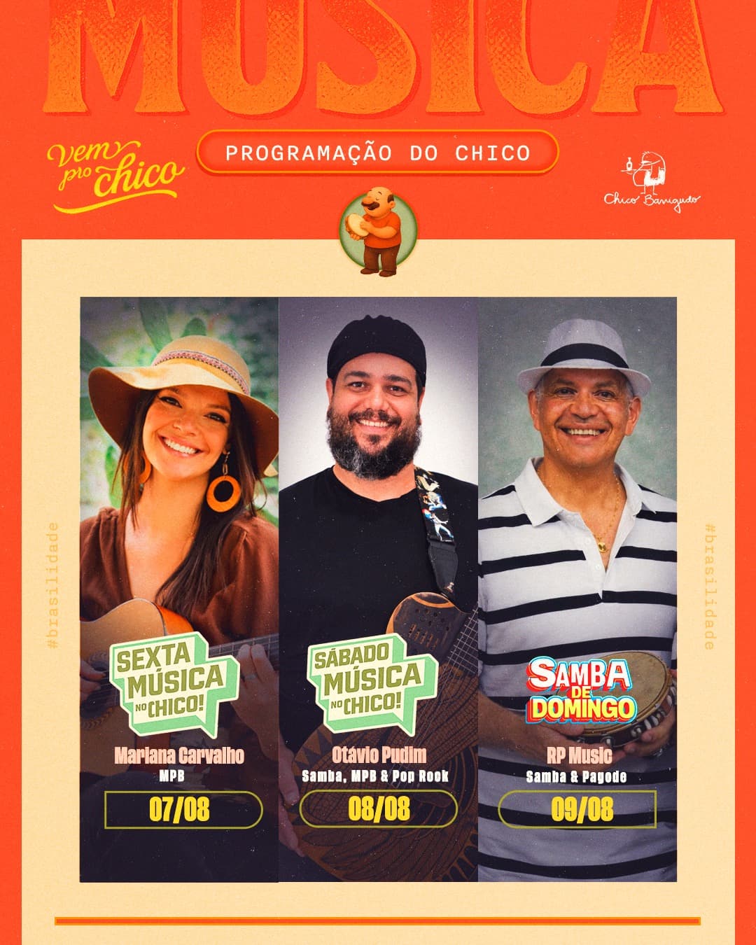 Flyer de Mariana Carvalho, Otávio Pudim e RP Music