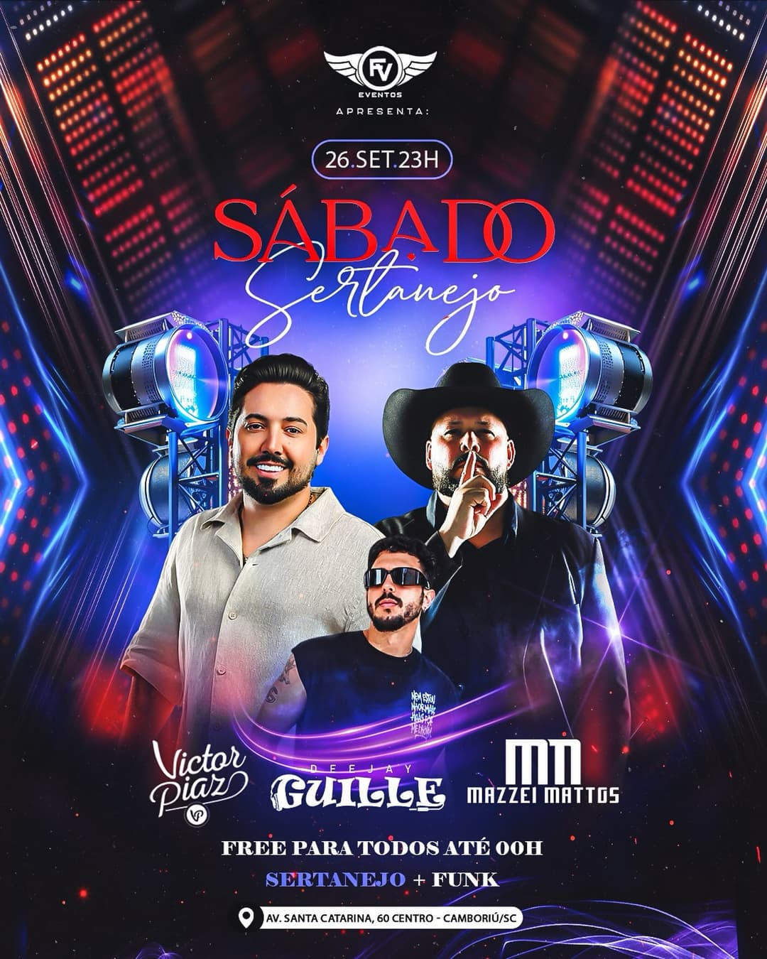 Flyer de Victor Piaz, DJ Mazzei e Guille