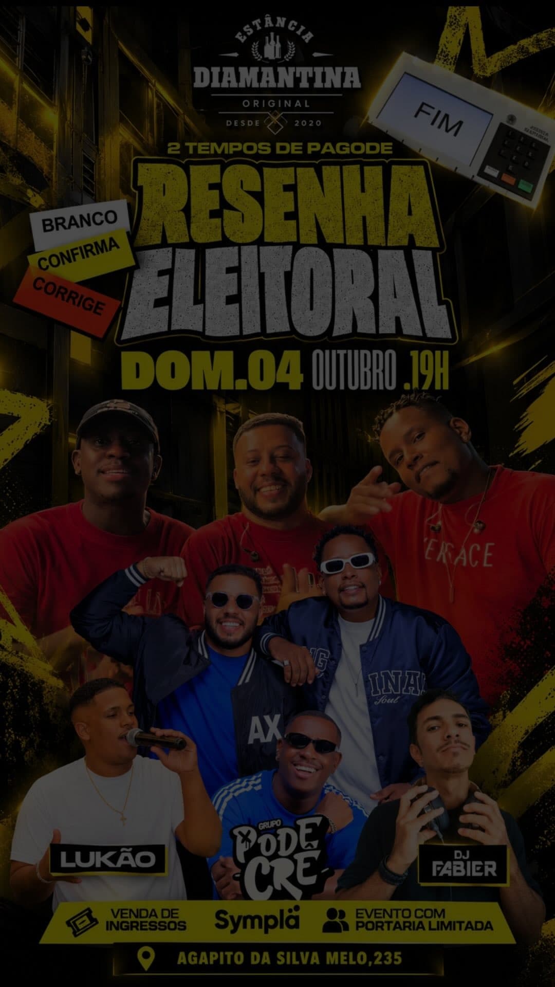 Flyer de Lukão, Grupo Pode Crê, DJ Fabier e 2 TEMPOS DE PAGODE