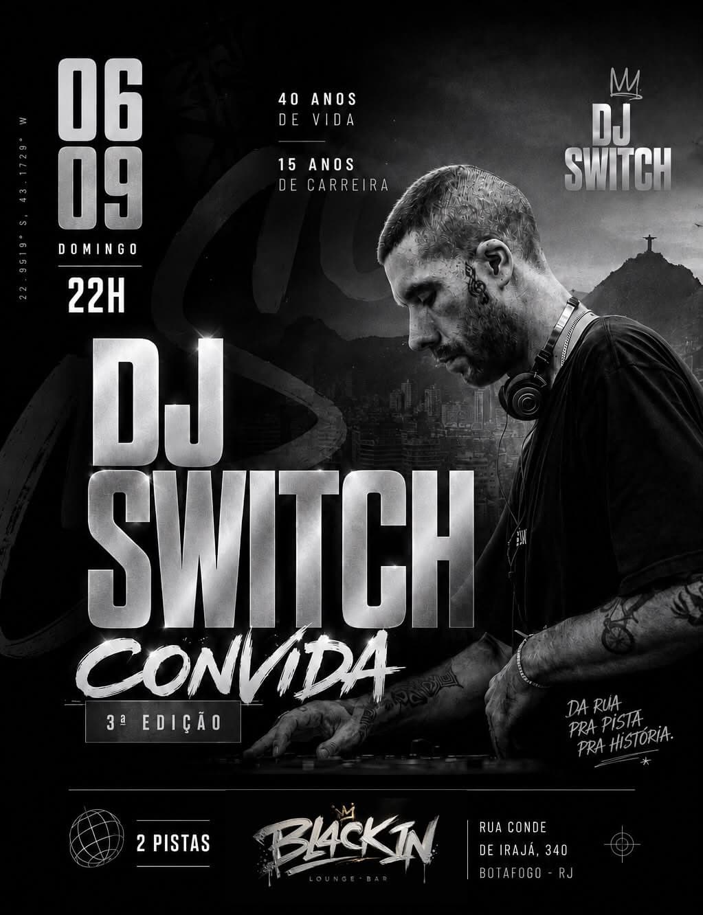 Flyer de DJ SWITCh, DJ JULIA, DJ JAY, DJ NEVES e mais 3 artistas