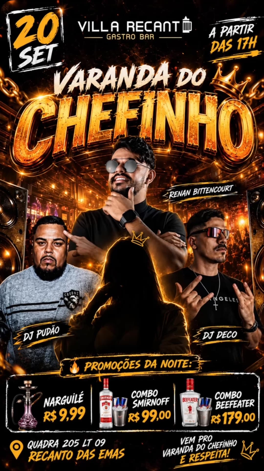 Flyer de DJ Pudão, Renan Bittencourt e DJ DECO