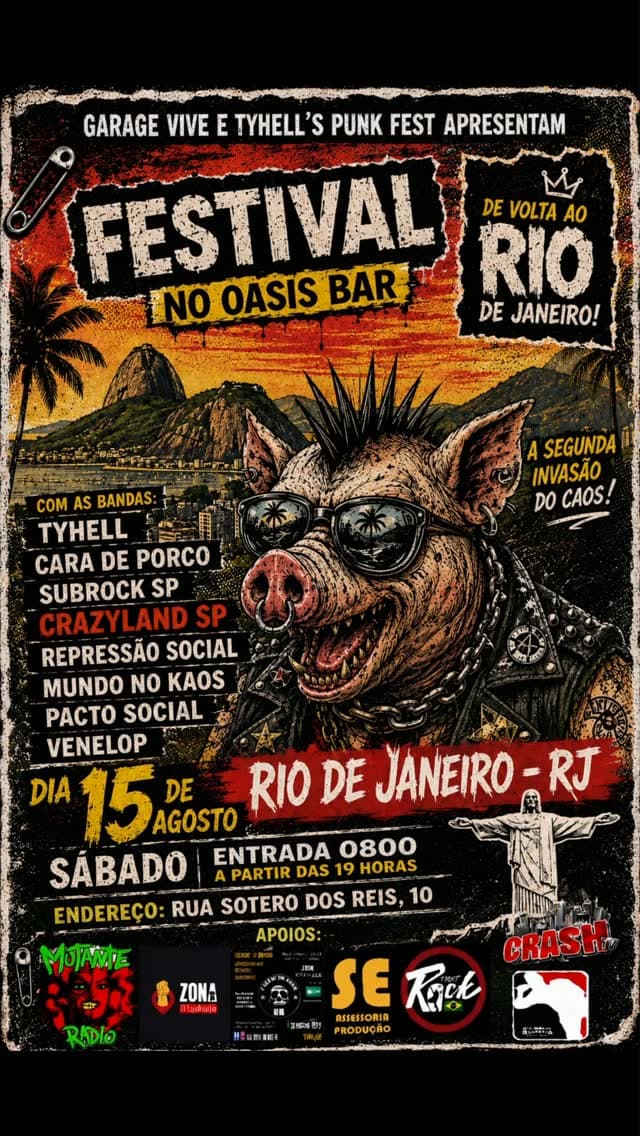 Flyer de Banda Crazyland e Mundo no Caos