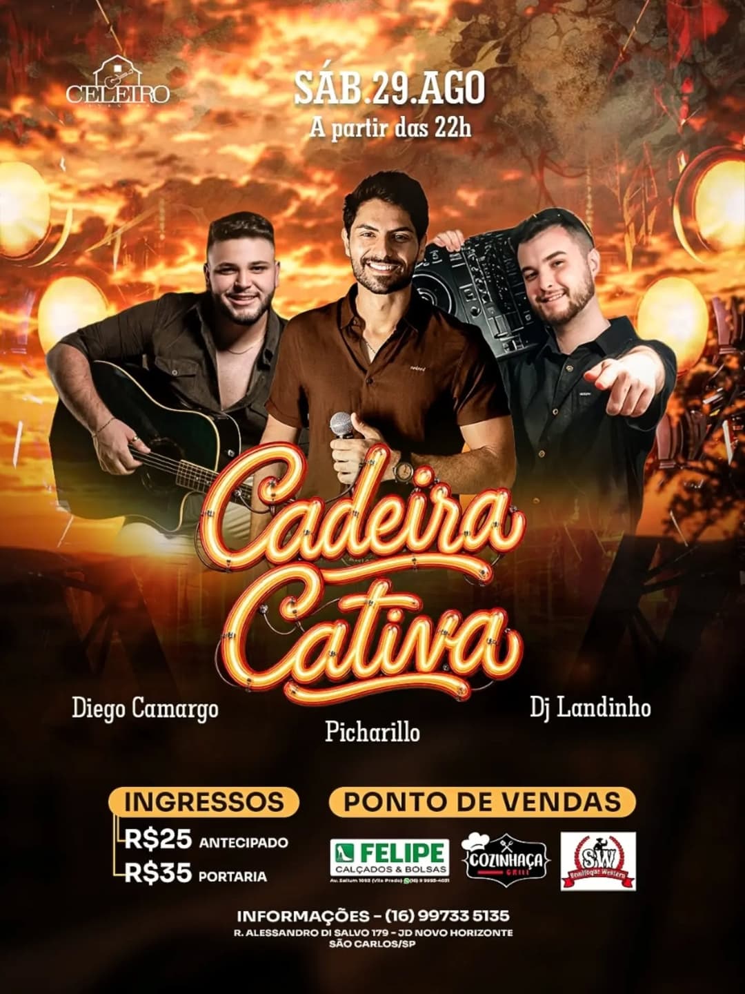 Flyer de Diego Camargo, Picharillo e DJ Landinho