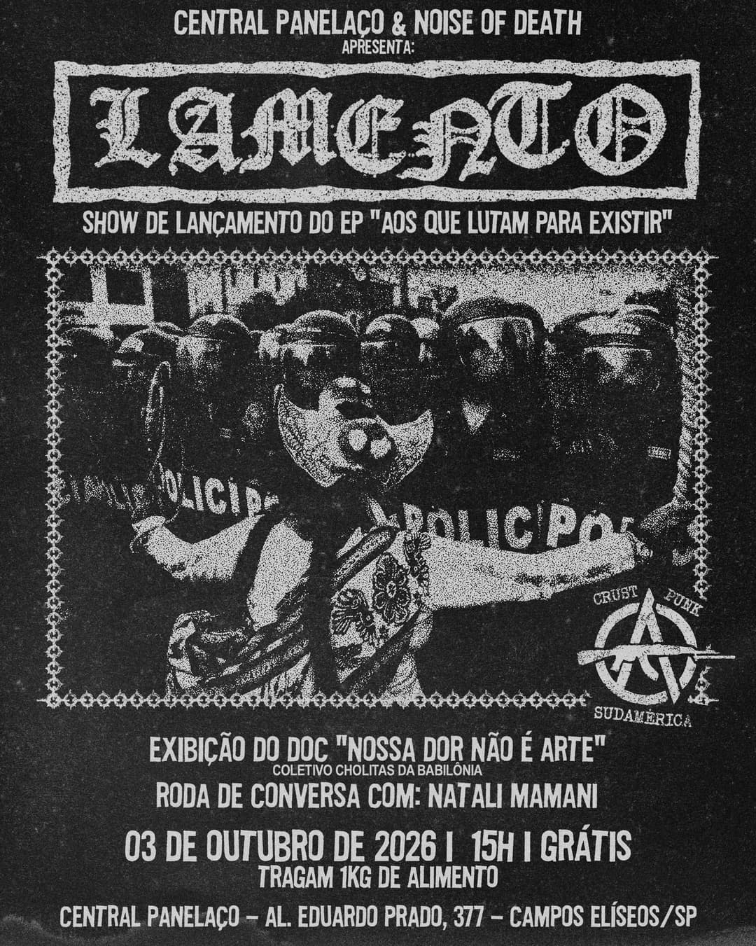 Flyer de Lamento Crust, Lamento e Noise of Death