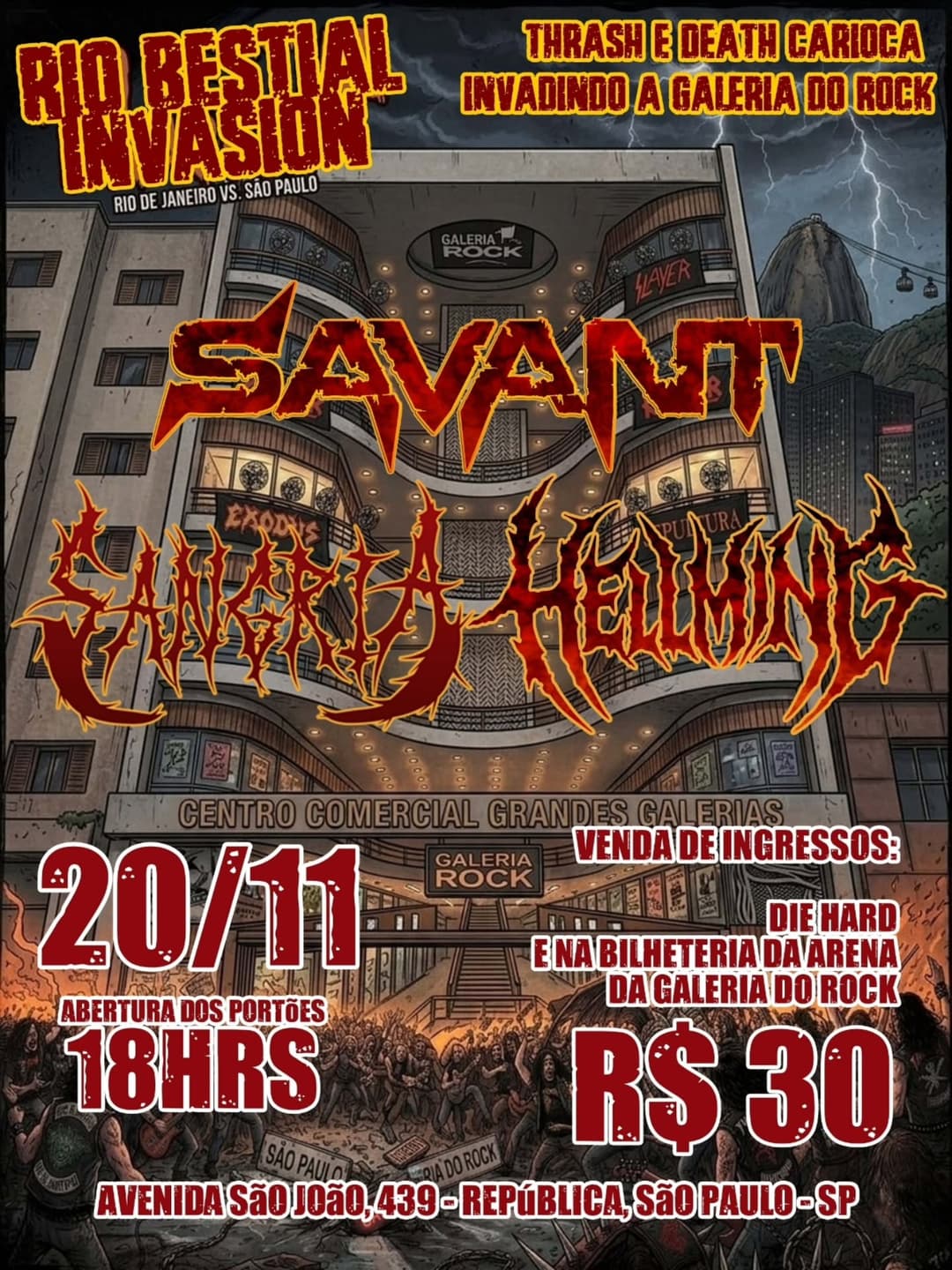 Flyer de Sangria, Savant Metal e Hellming