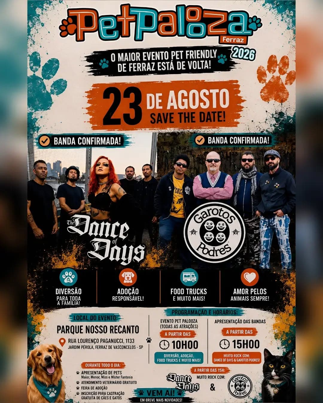 Flyer de Dance of Days e Garotos Podres