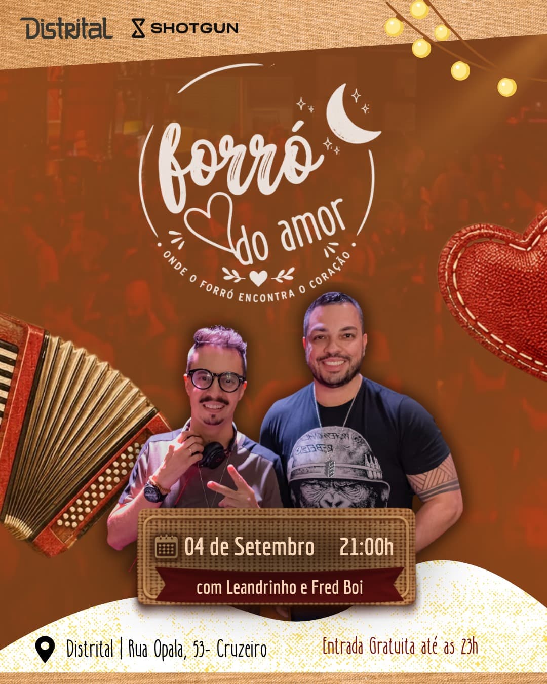 Flyer de Leandrinho e Fred Boi e Forró do Amor