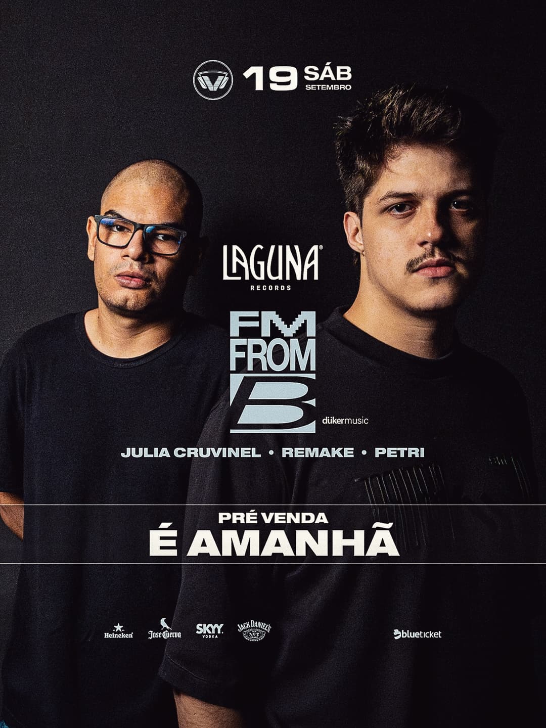 Flyer de FM From B, Júlia Cruvinel, Handryl e Alberto Petri