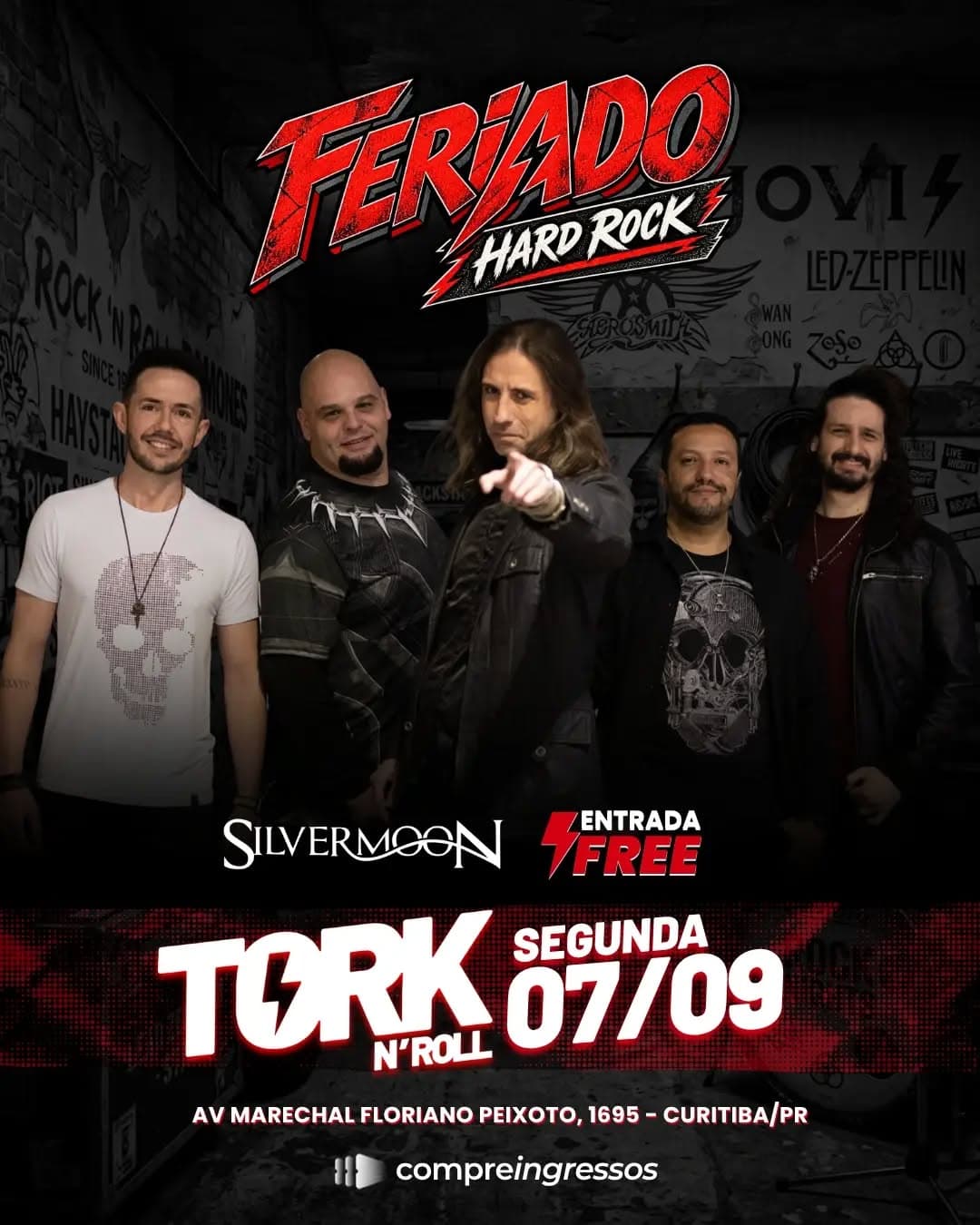 Flyer de Bon Jovi Cover Brasil, Silvermoon e DJ gilberto