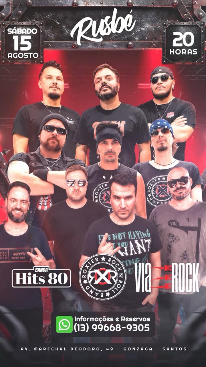 Flyer de Banda Hits80, Banda Roxter e Táta Baldric