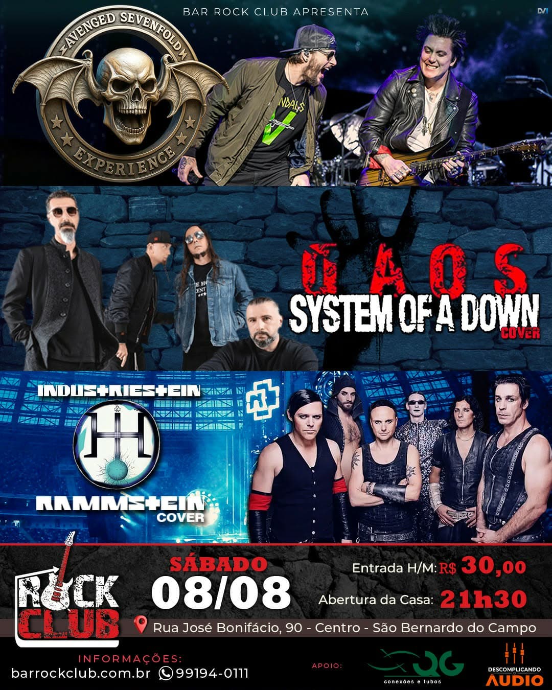 Flyer de Industriestein, Avenged Sevenfold Experience e D.A.O.S. - System of a Down Cover