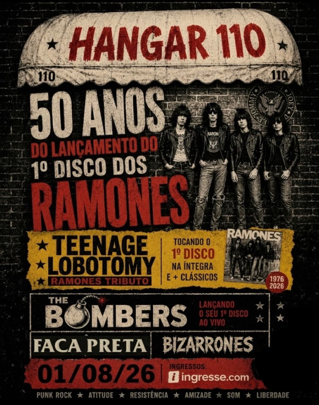 Flyer de Teenage Lobotomy, The Bombers, Faca Preta e Bizarrones