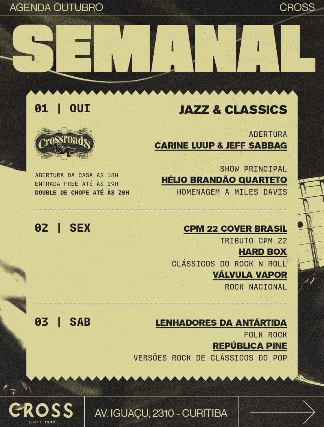 Flyer de Carine Luup & Jeff Sabbag e Hélio Brandão Quarteto