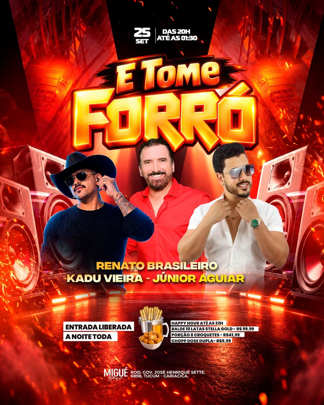 Flyer de Renato Brasileiro, Kadu Vieira e Júnior Aguiar