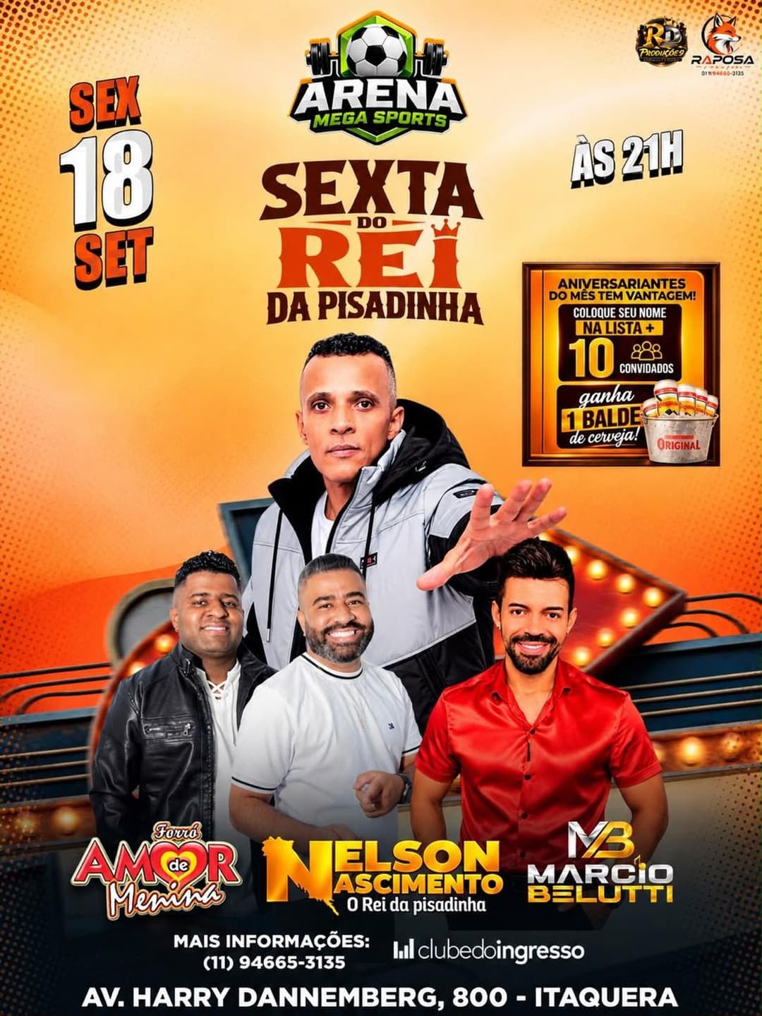 Flyer de Marcio Belutti, Nelson Ascimento e Forró Amor de Menina