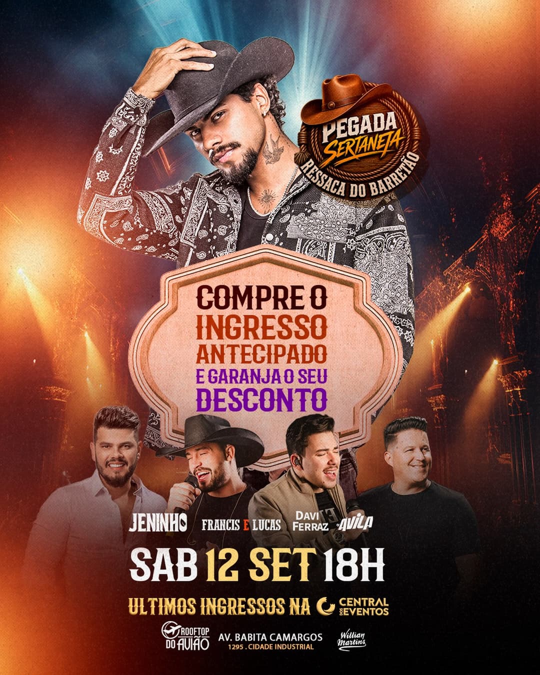 Flyer de Jeninho Mc peão, Francis & Lucas, Davi Ferraz e Ávila