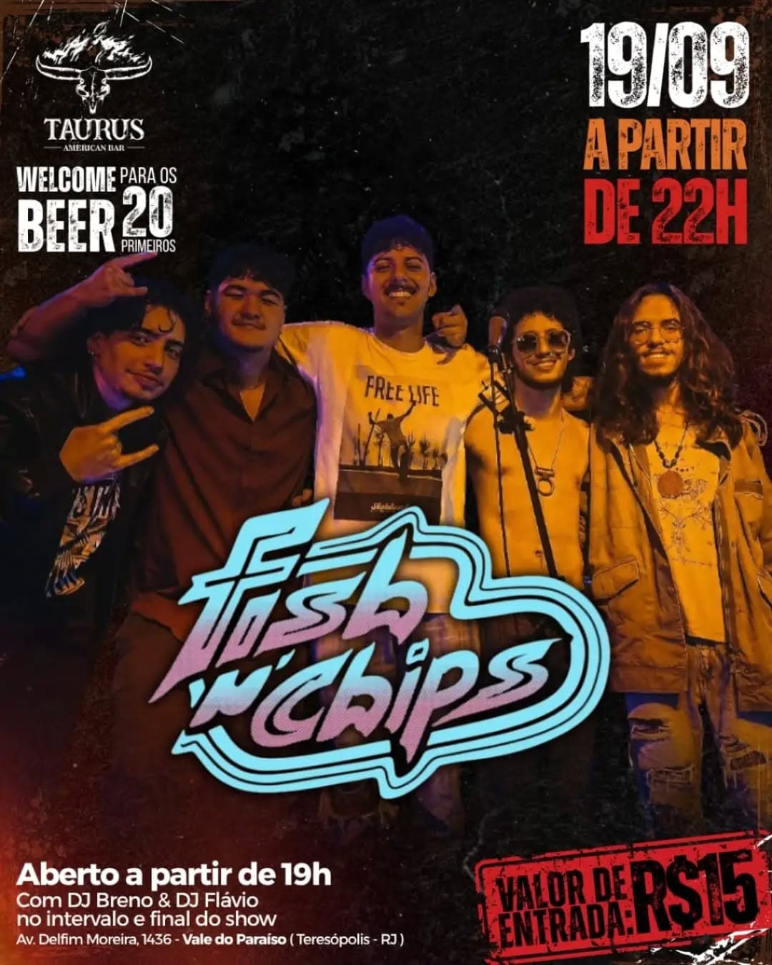Flyer de Fish n' Chips, DJ Breno e DJ Flavio
