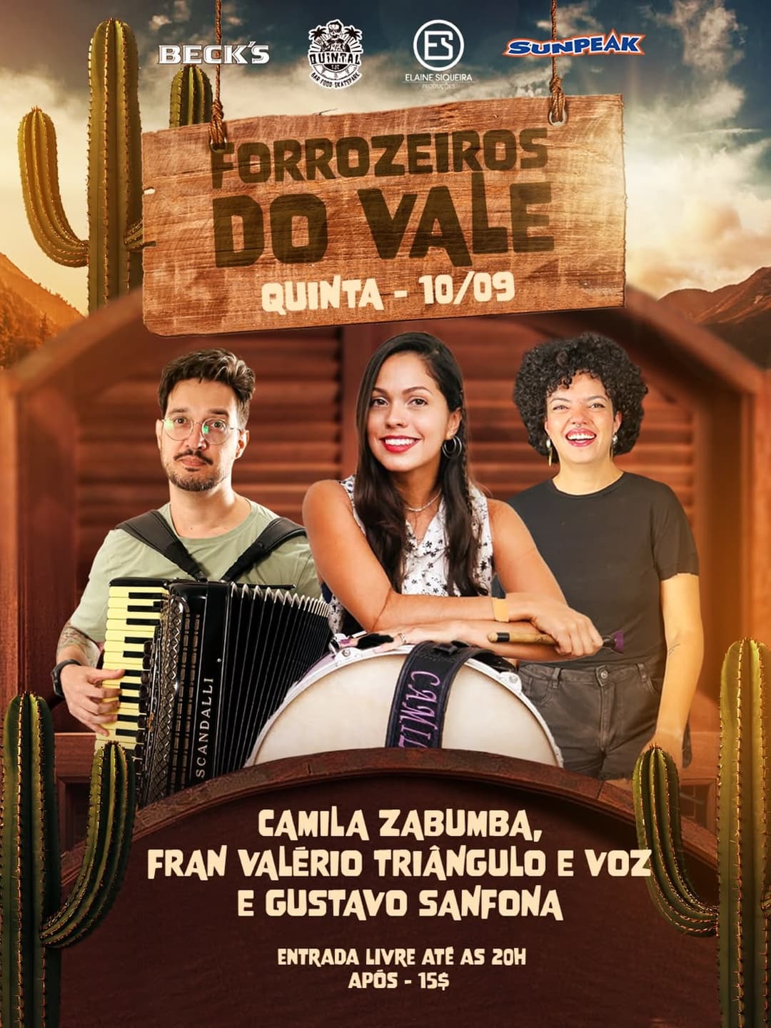 Flyer de Camila Zabumba, Fran Valério e Gustavo Sanfona