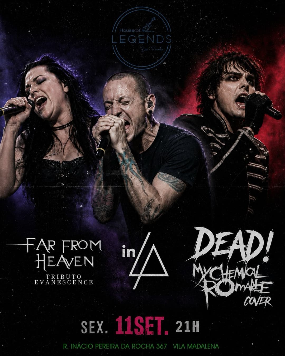 Flyer de Far from Heaven, LinkedIn Park e Dead