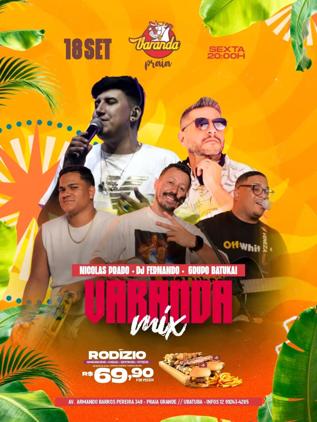 Flyer de Nicolas Prado, DJ Fernando e Grupo Batukai
