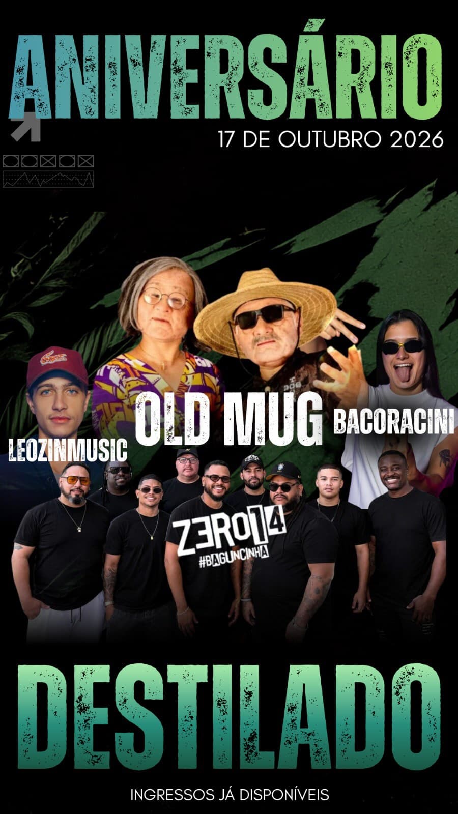 Flyer de DJ Bacoracini, Zero 14, Old Mug e Leonardo